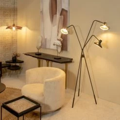 Now’s Home Lampadaires Lampadaire Trépied En Métal Noir Et Doré H158cm -Lampadaires || Lustres || Guirlandes et décorations lumineuses Soldes lampadaire trepied en metal noir et dore h158cm 2