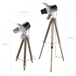 Rendez Vous Déco Lampadaires Lampadaire Trépied Industriel Pieds En Bois Et Tête En Métal -Lampadaires || Lustres || Guirlandes et décorations lumineuses Soldes lampadaire trepied industriel pieds en bois et tete en metal 2