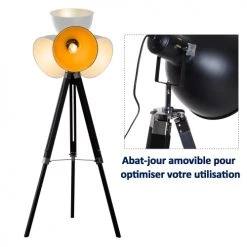 Homcom Lampadaires Lampadaire Trépied Style Industriel Hauteur Réglable H108-152 Cm -Lampadaires || Lustres || Guirlandes et décorations lumineuses Soldes lampadaire trepied style industriel hauteur reglable h108 152 cm 4