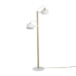 DIZY Design Lampadaires Luminaire à Poser Avec 2 Abat-jours En Chêne Et Métal Vert -Lampadaires || Lustres || Guirlandes et décorations lumineuses Soldes luminaire a poser avec 2 abat jours en chene et metal blanc 5
