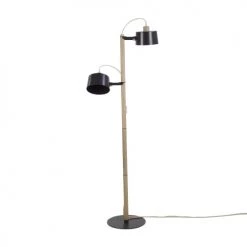 DIZY Design Lampadaires Luminaire à Poser Avec 2 Abat-jours En Chêne Et Métal Noir