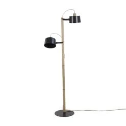 DIZY Design Lampadaires Luminaire à Poser Avec 2 Abat-jours En Chêne Et Métal Vert -Lampadaires || Lustres || Guirlandes et décorations lumineuses Soldes luminaire a poser avec 2 abat jours en chene et metal noir 5