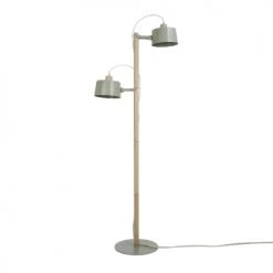 DIZY Design Lampadaires Luminaire à Poser Avec 2 Abat-jours En Chêne Et Métal Vert