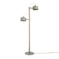 DIZY Design Lampadaires Luminaire à Poser Avec 2 Abat-jours En Chêne Et Métal Noir -Lampadaires || Lustres || Guirlandes et décorations lumineuses Soldes luminaire a poser avec 2 abat jours en chene et metal vert