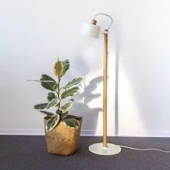 DIZY Design Lampadaires Luminaire à Poser Chêne Et Métal Blanc -Lampadaires || Lustres || Guirlandes et décorations lumineuses Soldes luminaire a poser chene et metal blanc 4